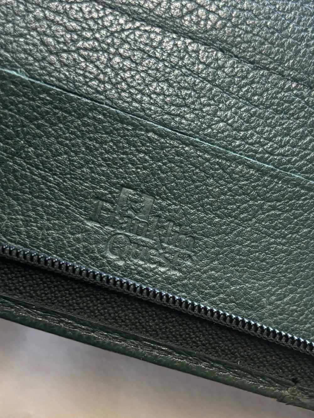 Franklin Quest Covey Classic Zip Planner GREEN Top Grain Verona Leather 7 Ring